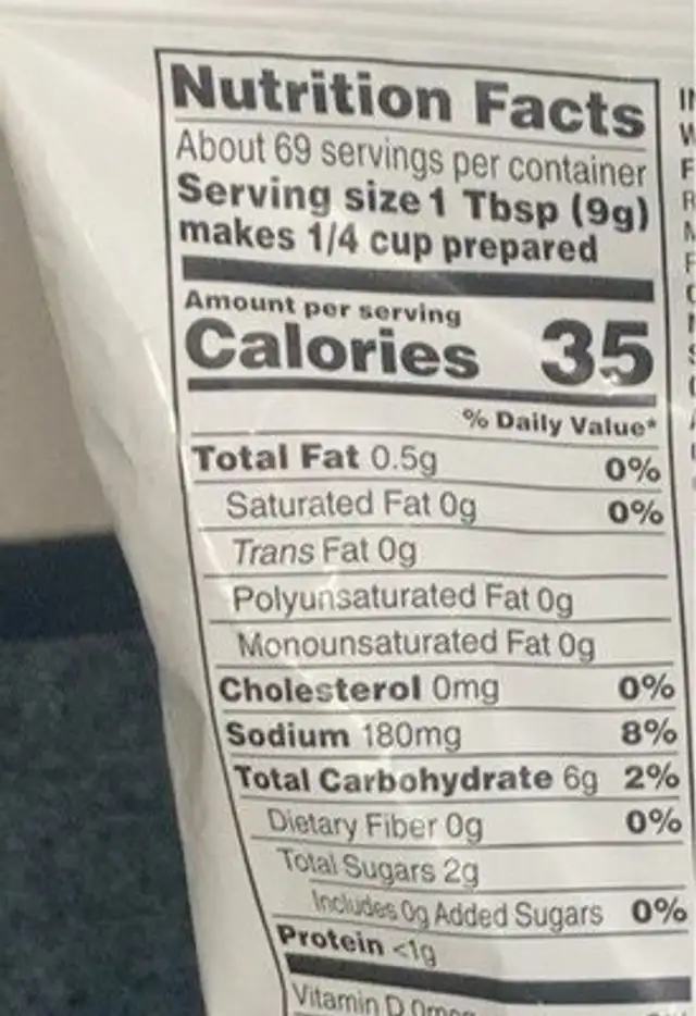 Country gravy mix nutrition facts table