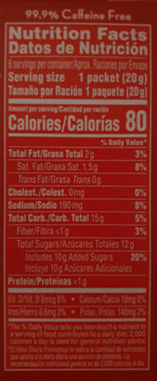 Hot cocoa mix nutrition facts table