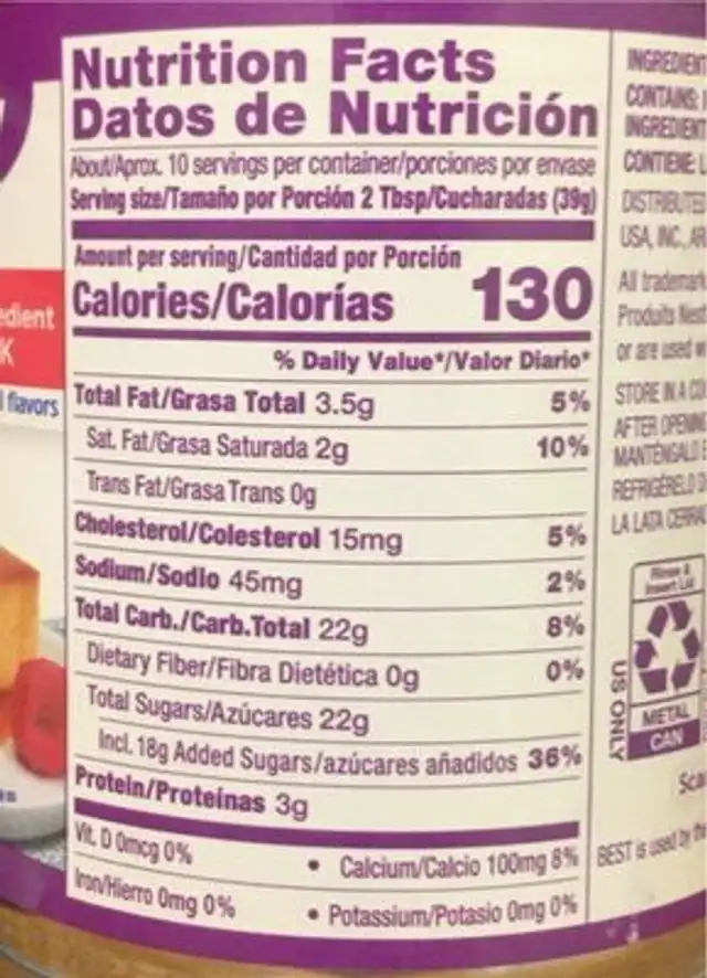La lechera lactose-free sweetened condensed milk nutrition facts table