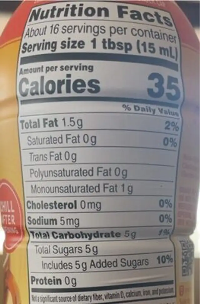 Liquid Creamer nutrition facts table