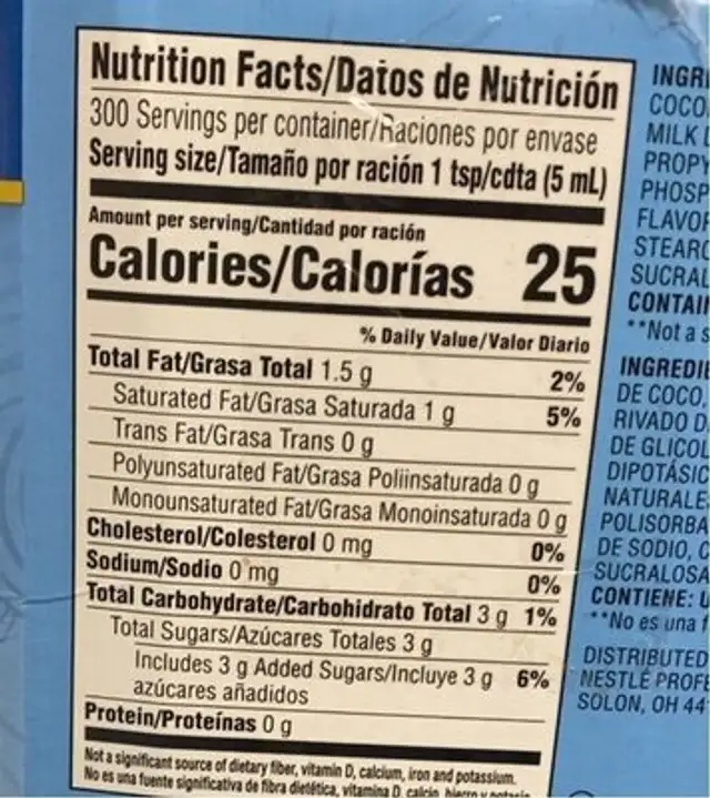Nestle coffeemate coffee creamer nutrition facts table