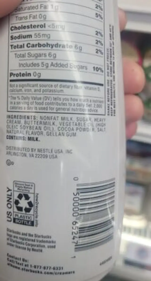 Starbucks salted caramel creamer ingredients label