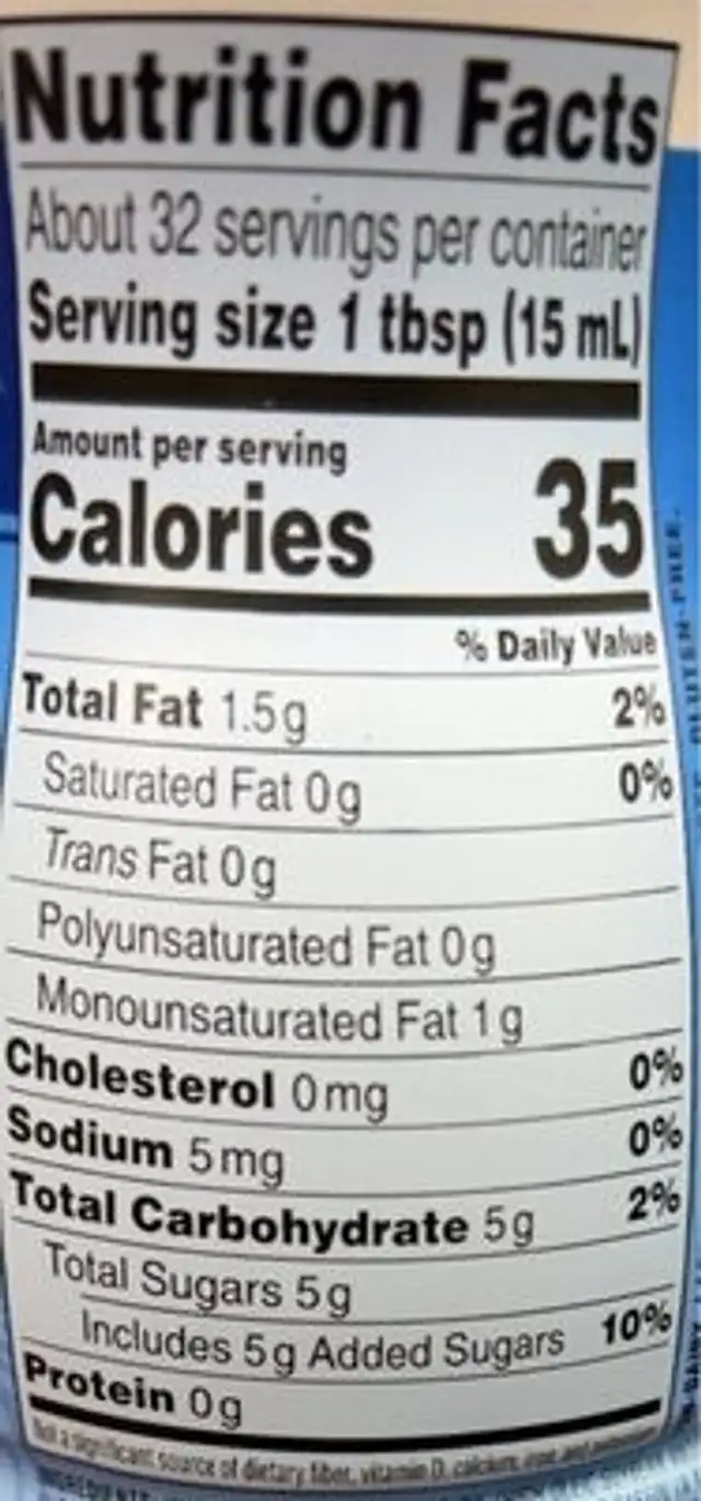 Coffeemate liquid french vanilla nutrition facts table