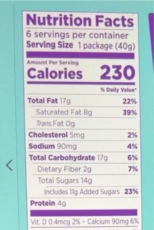Nestle Rallies Brownie Almond Nut Bombs nutrition facts table