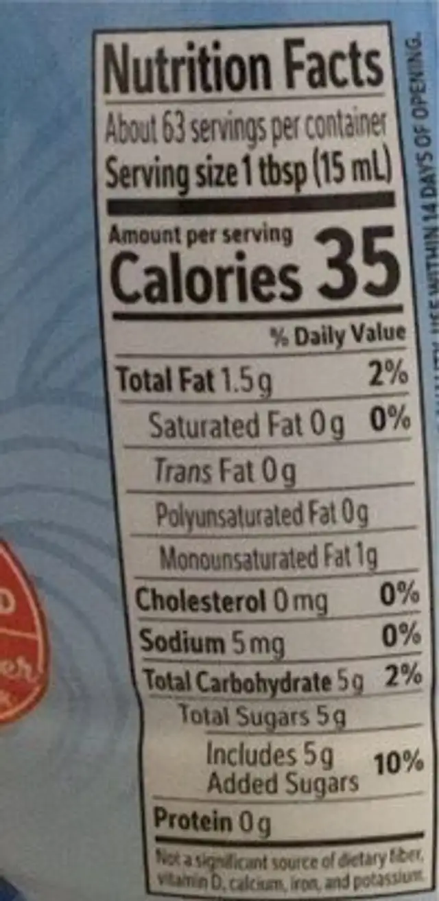 French vanilla coffee mate nutrition facts table