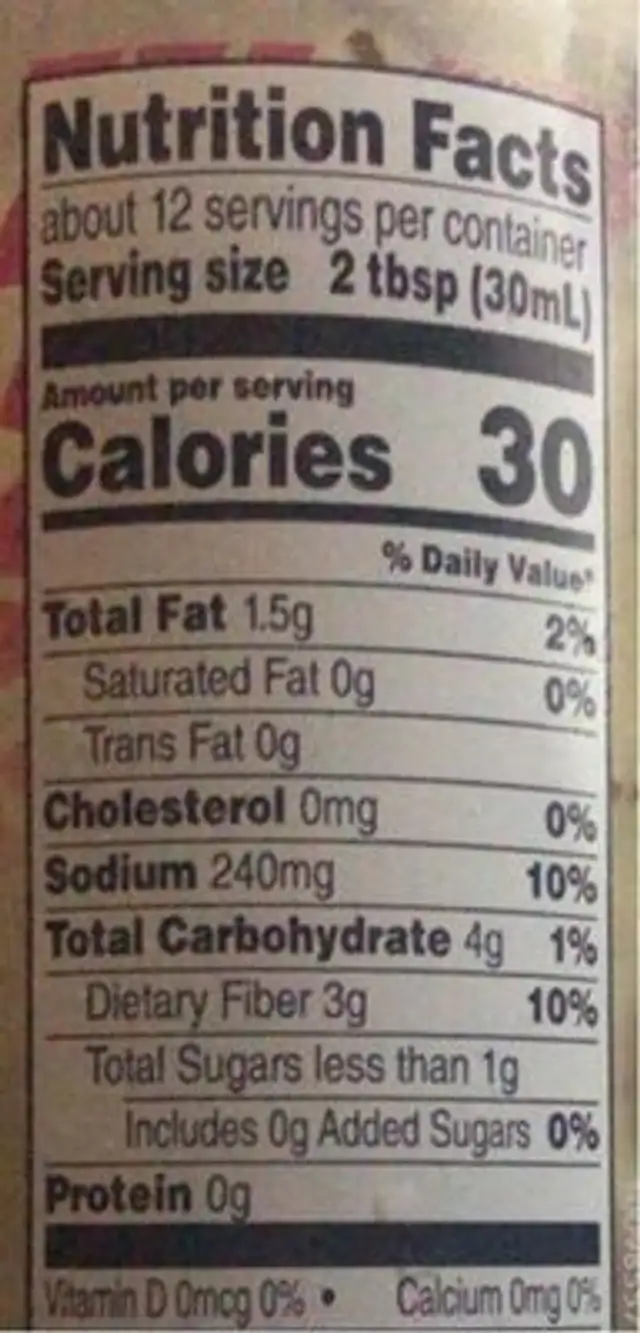 Creamy italian power dressing nutrition facts table