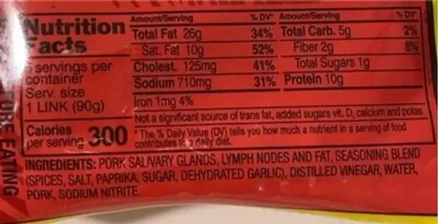 Chorizo Hojita nutrition facts table