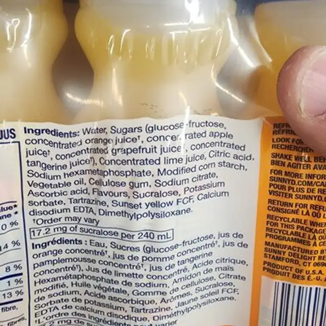 Sunny D ingredients label
