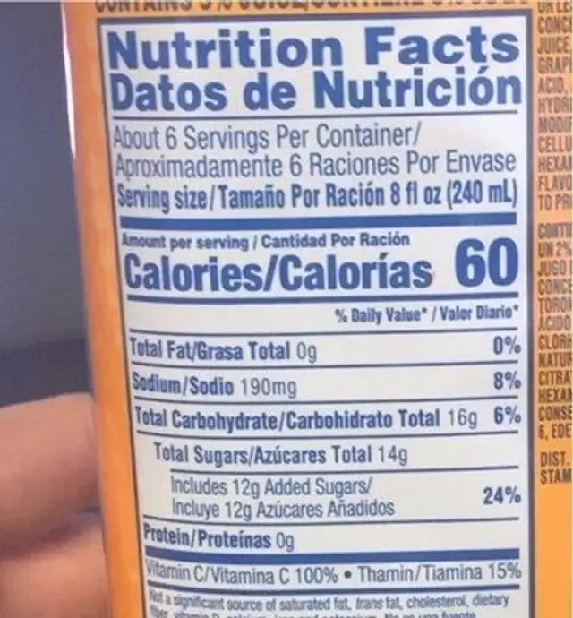 Tangy original nutrition facts table