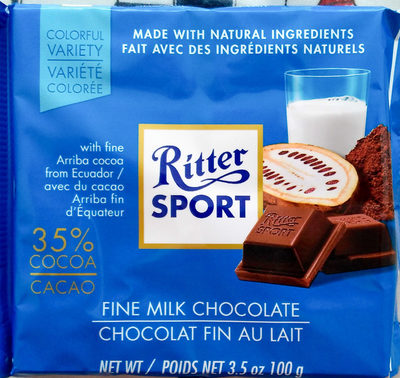 Ritter sport, fine milk chocolate