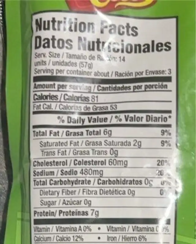 Carmela ready cuts nutrition facts table