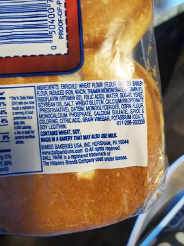 Tailgaters gourmet buns, gourmet ingredients label