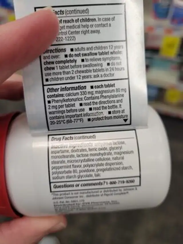 Acid Reducer ingredients label