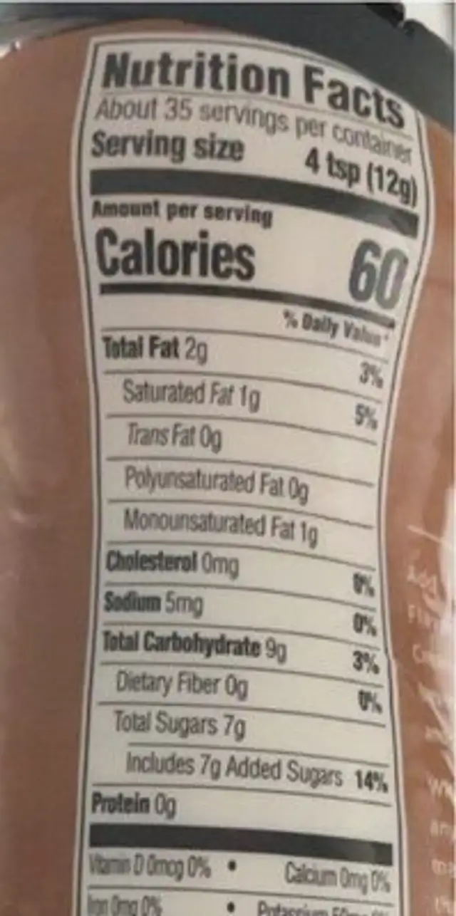 Coffee creamer hazelnut nutrition facts table