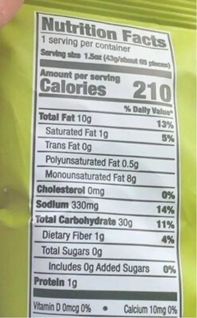 veggie sticks potato, tomato & spinach nutrition facts table