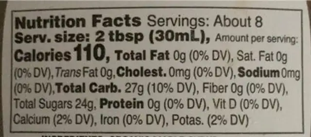 Organic maple syrup nutrition facts table