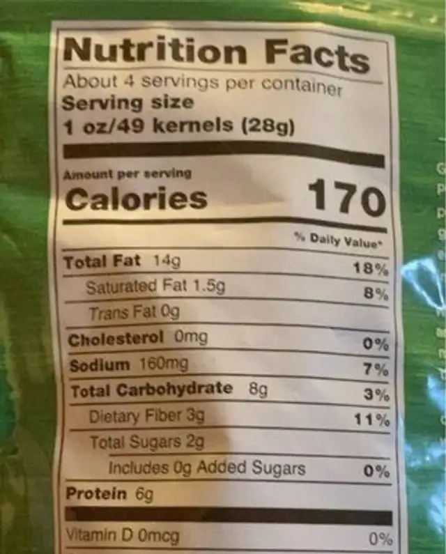 Pistachios nutrition facts table