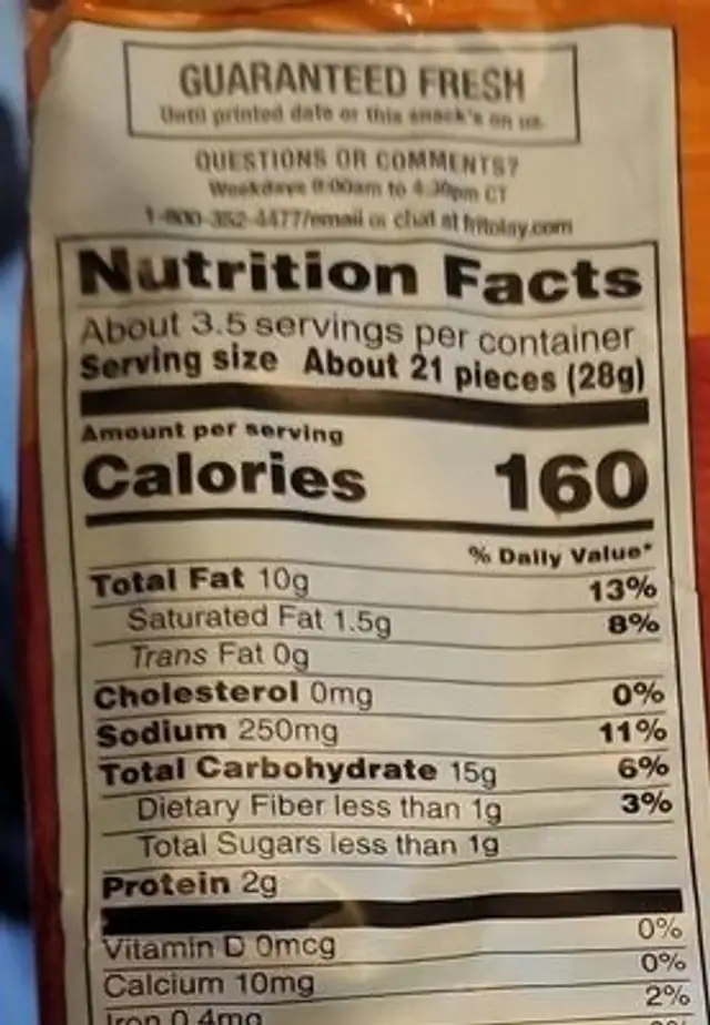 Cheetos nutrition facts table