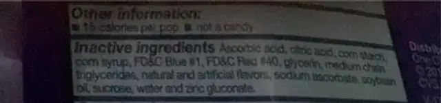 Children’s throat relief pumps nutrition facts table