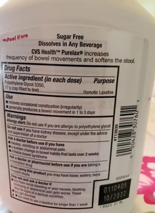 Purelax ingredients label