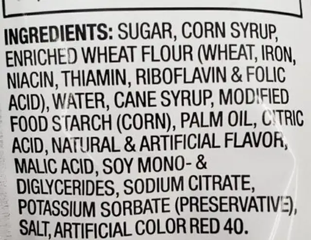 Australian style red licorice ingredients label