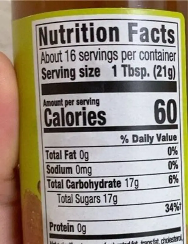 Organic Honey nutrition facts table