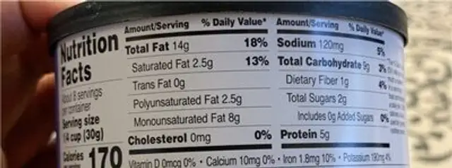 Fancy whole cashews nutrition facts table