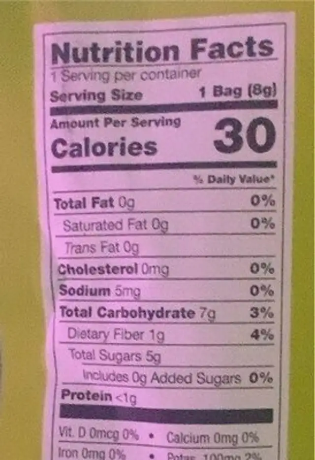 Freeze-Dried Peaches nutrition facts table