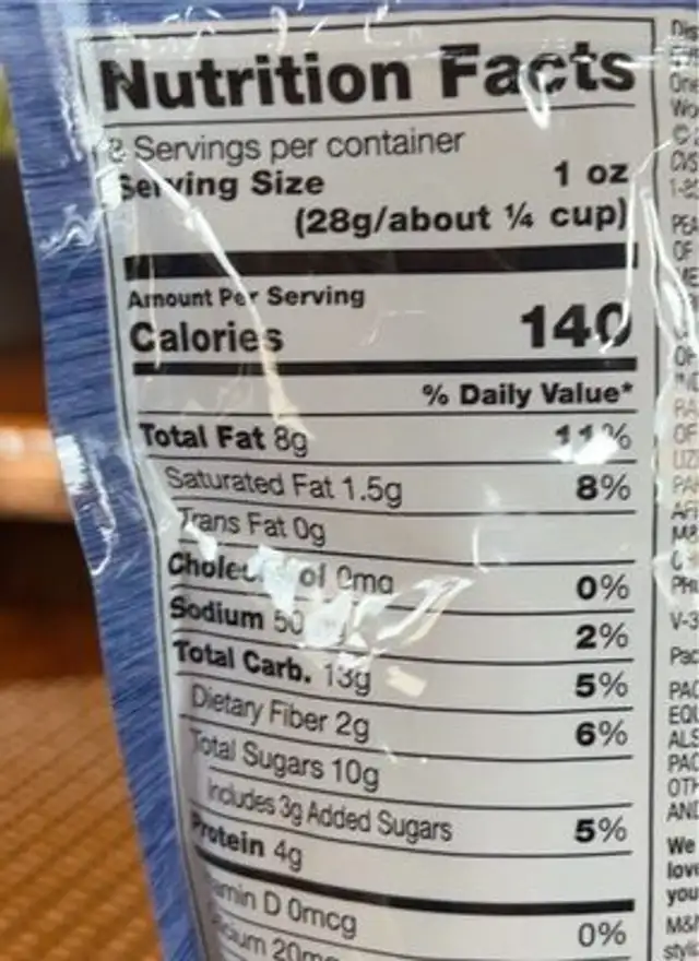 Classic blend trail mix nutrition facts table
