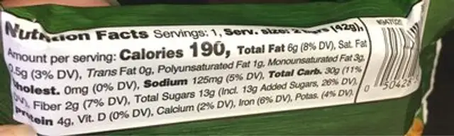 Crunchy granola bars nutrition facts table