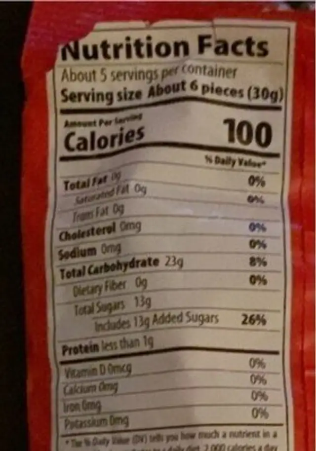 Sour Neon Crawlers nutrition facts table