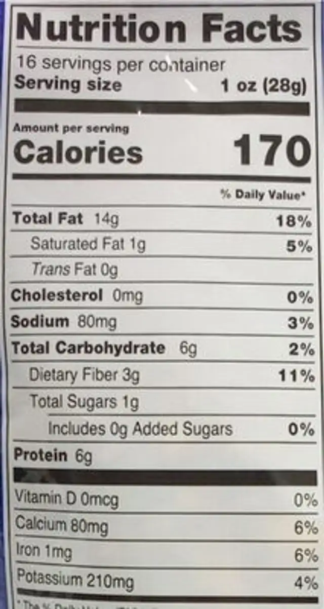 Roasted Almonds nutrition facts table
