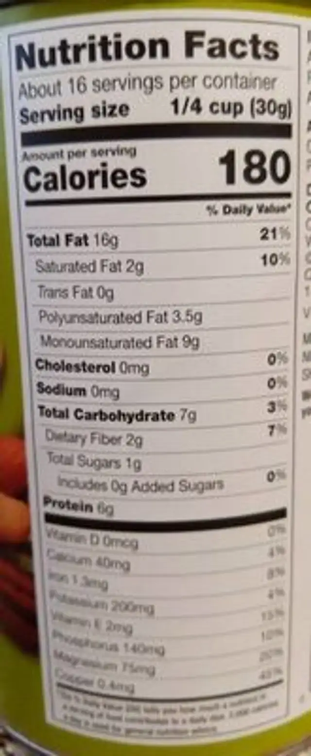 Deluxe Mixed Nuts nutrition facts table