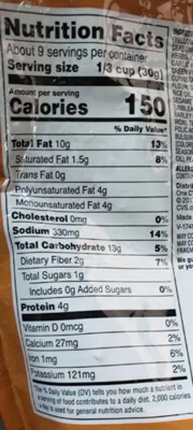 Cajun Blend Trail Mix nutrition facts table