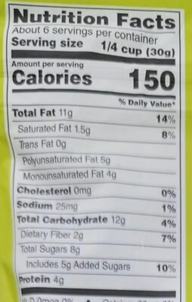 Omega Trail Mix nutrition facts table