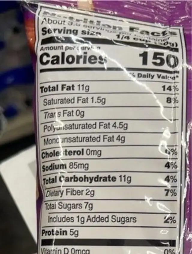 Mountain Blend Trail Mix nutrition facts table