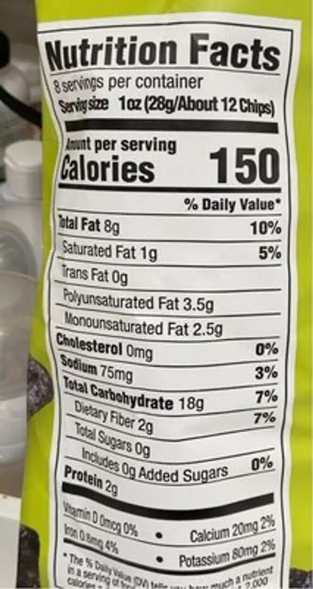 Blue corn tortilla chips nutrition facts table