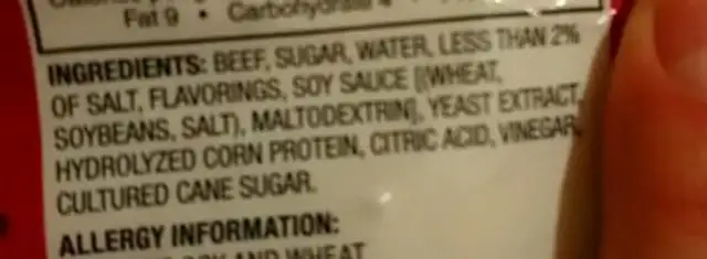 Beef jerky peppered ingredients label