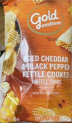 Aged Cheddar and Black Pepper Kettle Cooked Waffle Chips front packaging