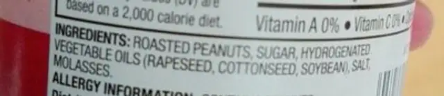 Creamy Peanut Butter ingredients label