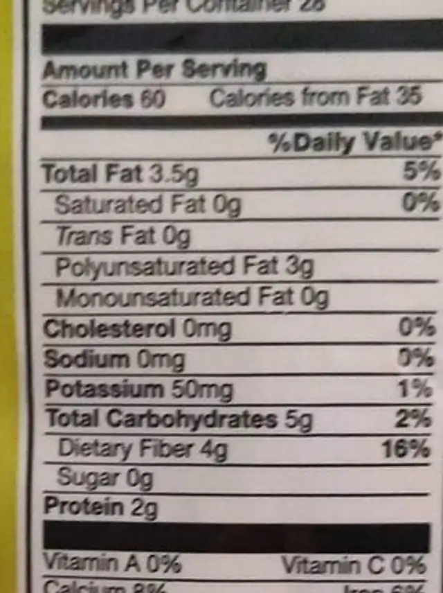 Gold Emblem Abound Organic Black Chia Seeds nutrition facts table