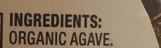 Organic blue agave nectar ingredients label