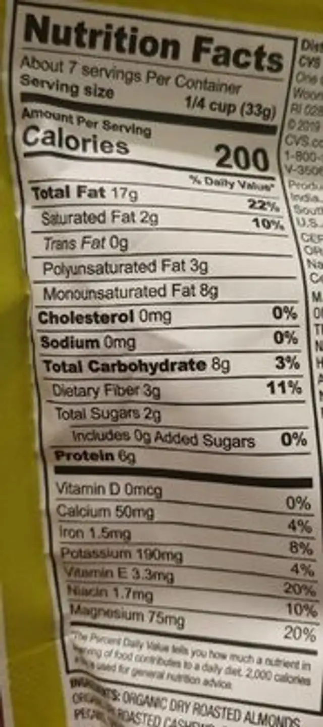 Organic mixed nuts nutrition facts table