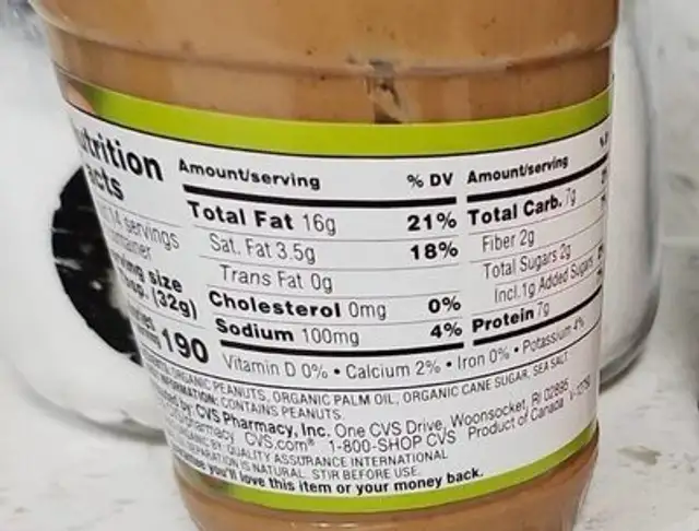 Organic Peanut Butter Spread nutrition facts table