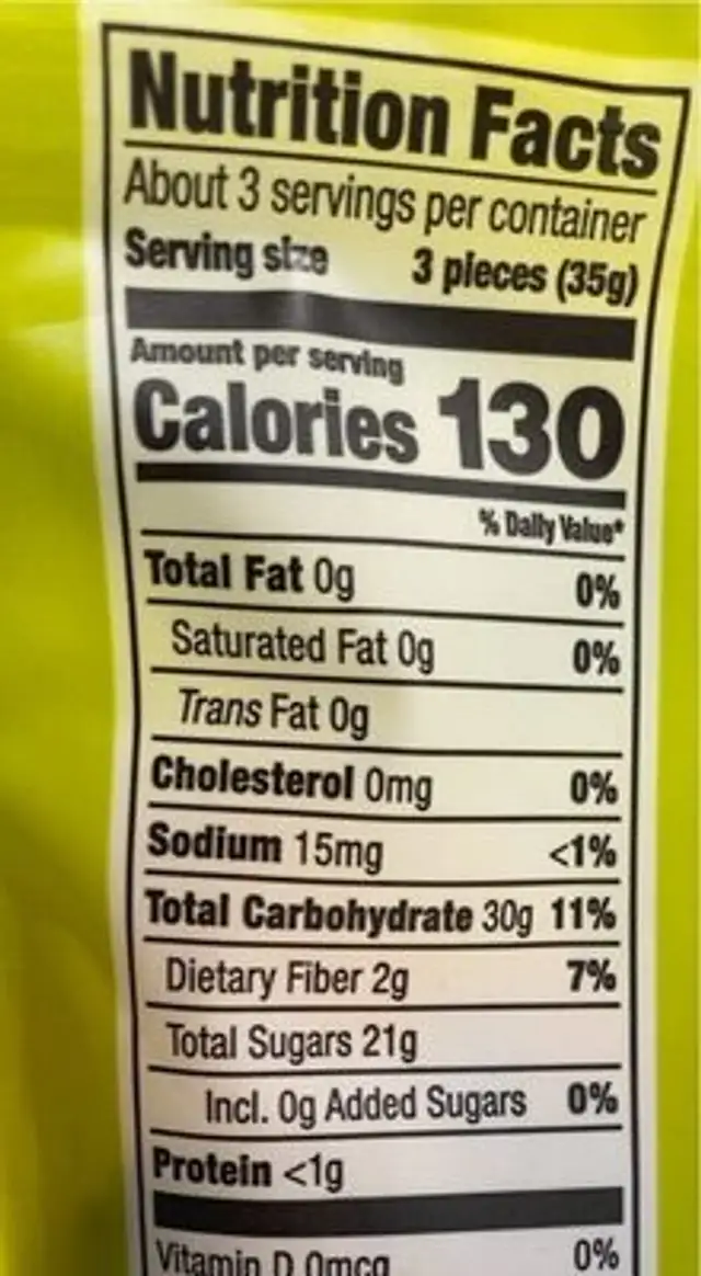 Organic Chili Lime Mango nutrition facts table