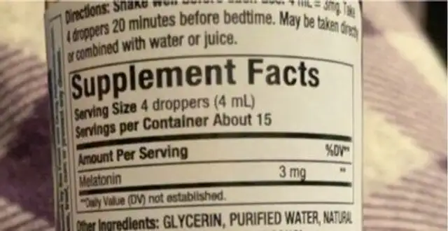 melatonin liquid nutrition facts table
