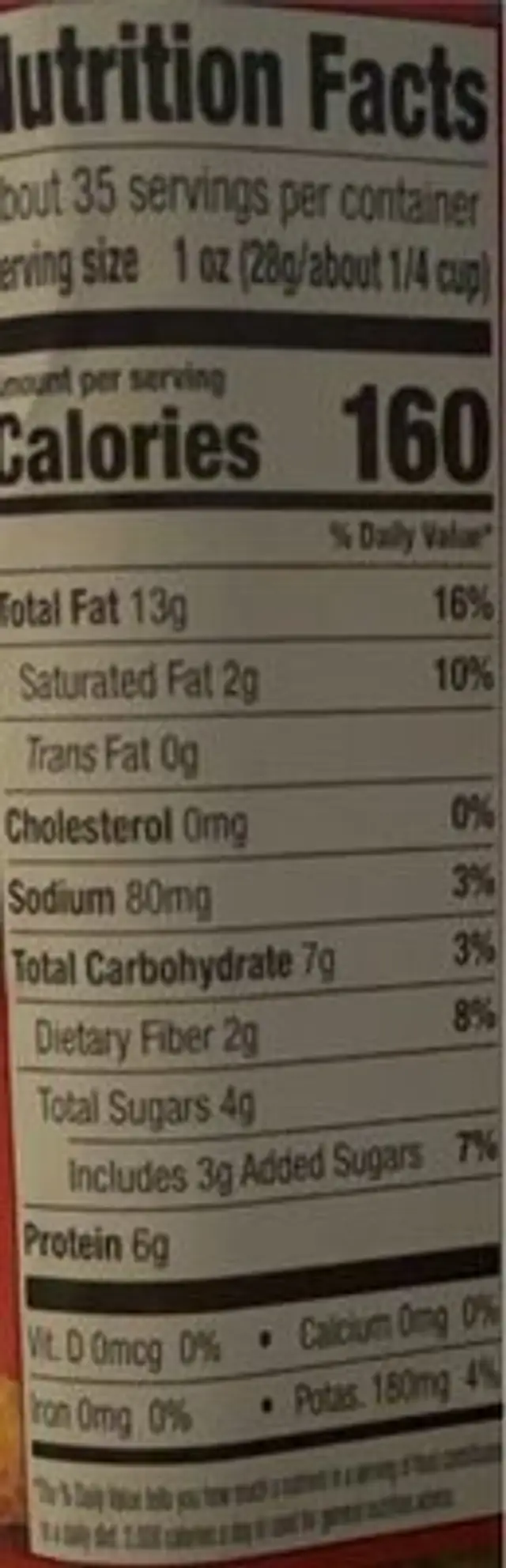 Honey Roasted Peanuts nutrition facts table