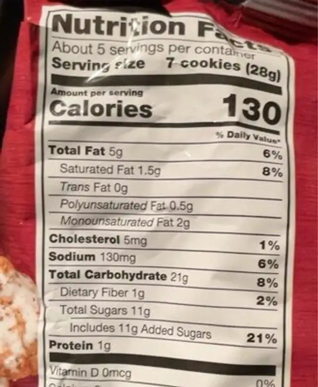 Iced oatmeal mini cookies nutrition facts table