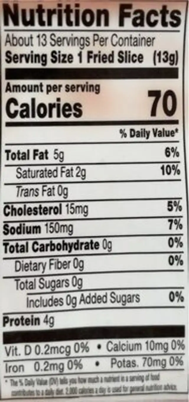 Lower sodium premium bacon nutrition facts table