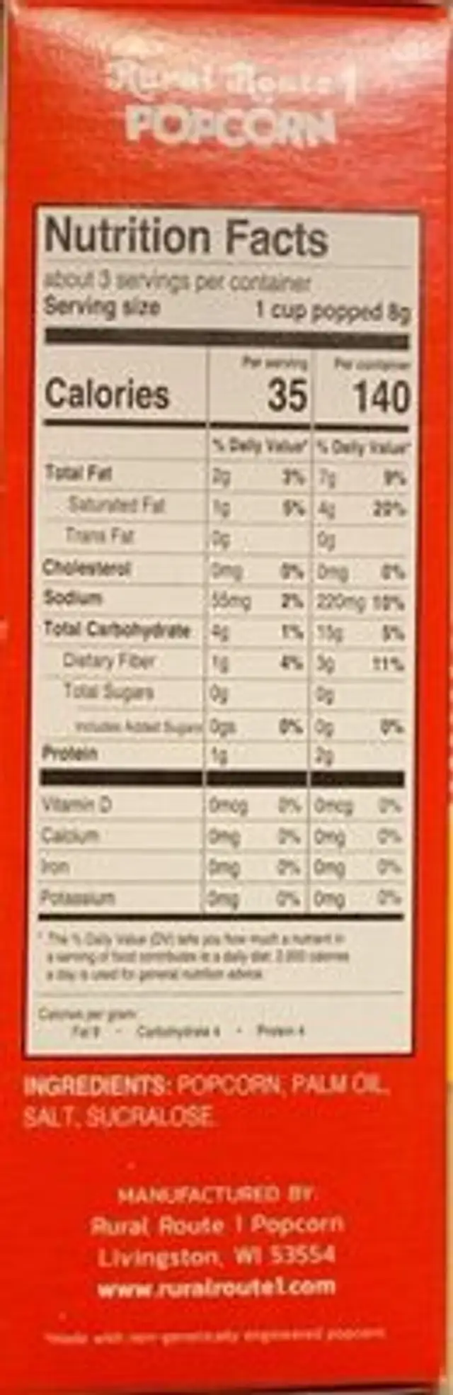 Rural Route 1 Popcorn Kettle Microwave nutrition facts table
